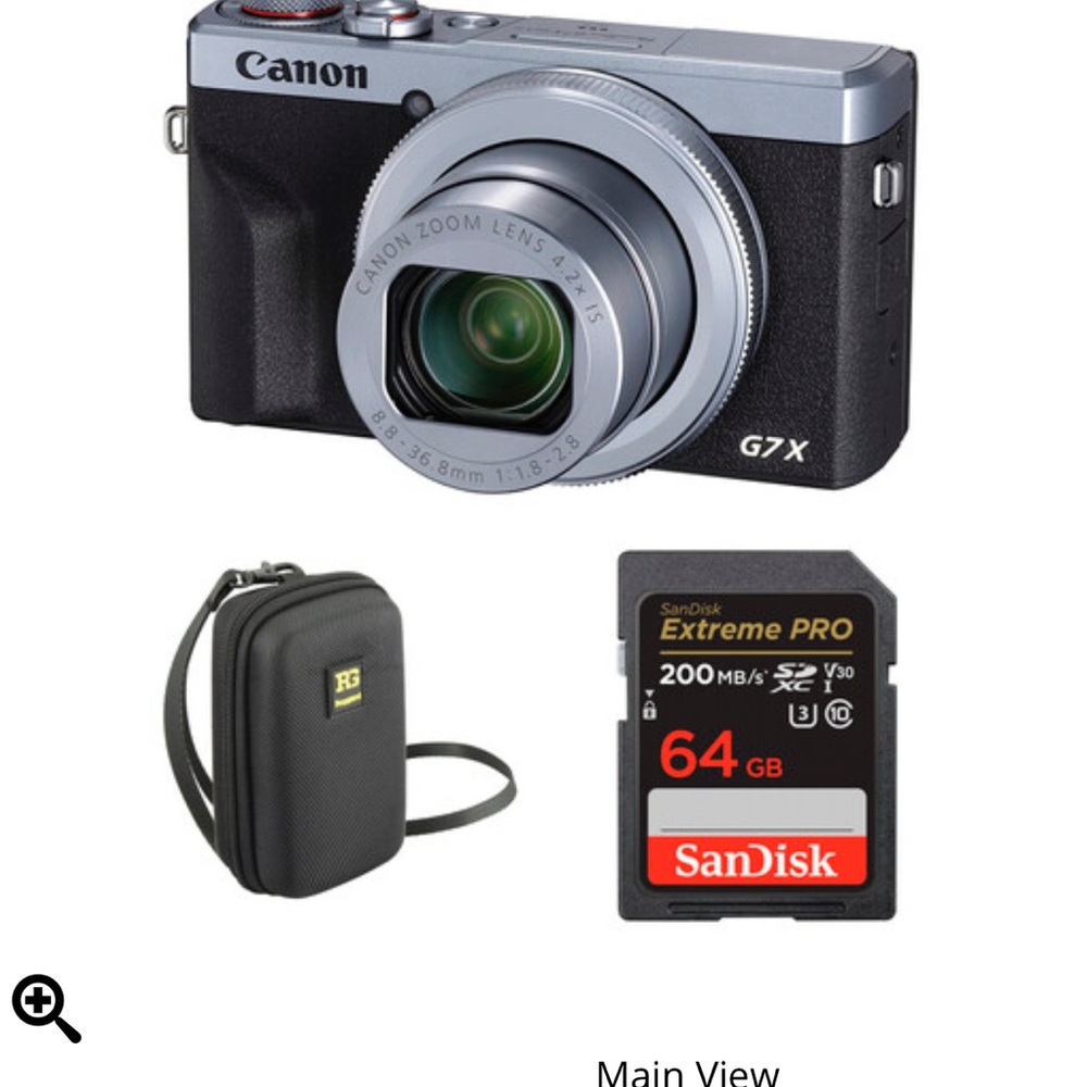 Canon Powershot G7x Mark III (Silver) with case and 64gb memory card